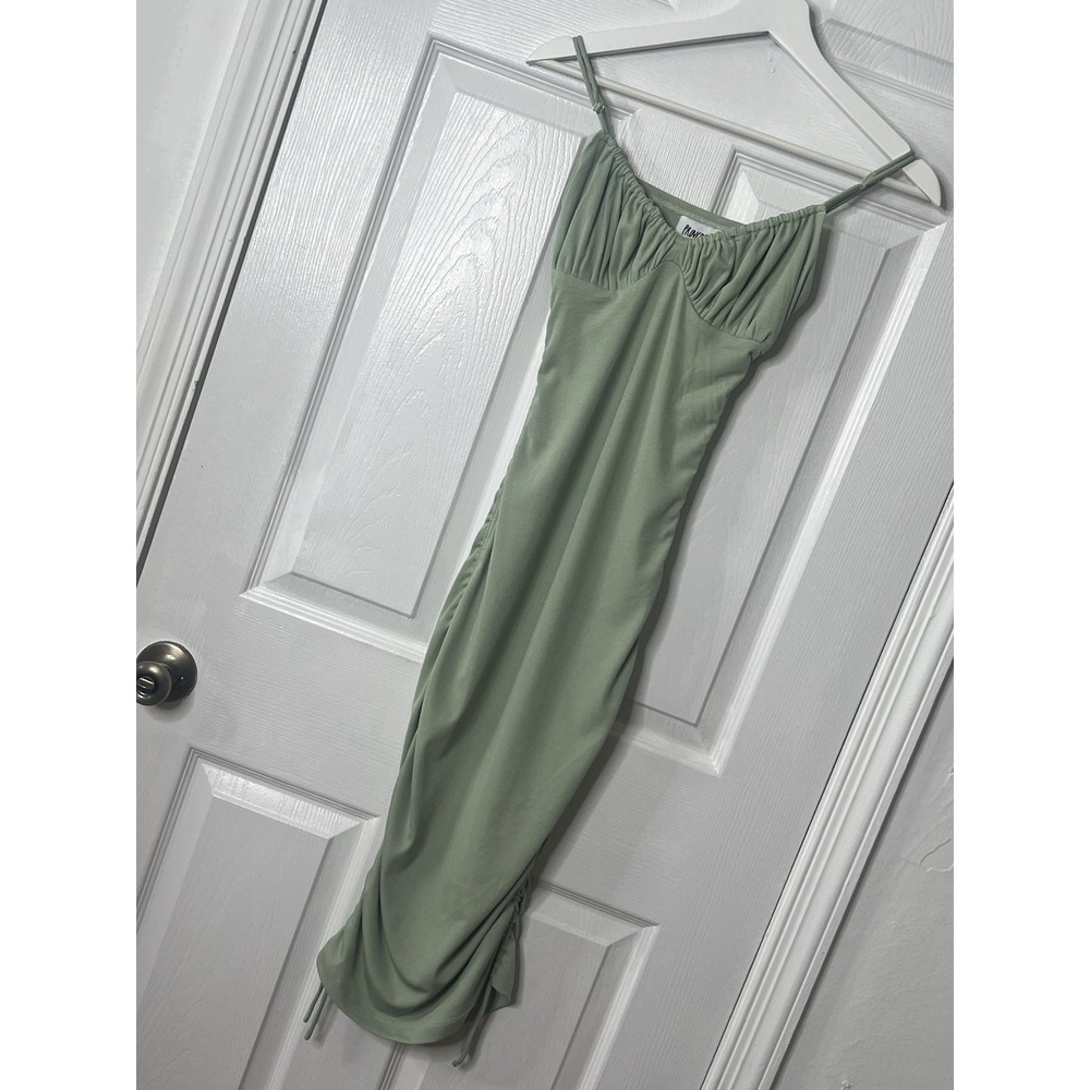 Princess Polly Sage Green Ruched Midi Dress Coquette Y2K Bodycon Summer Sz US 4 - Picture 2 of 9